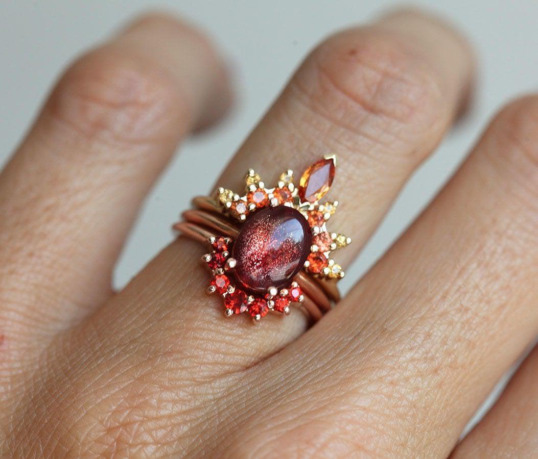 Marsa 3.5 ct Oregon Sunstone 3 Ring Set – Engagement Set | Capucinne