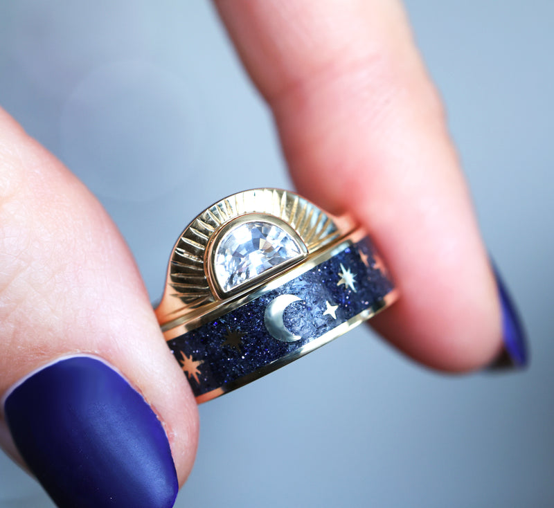 Asteria 0.4 ct Half Moon Lab Diamond Ring - Starry Night Wide Band from $3,310.00 USD