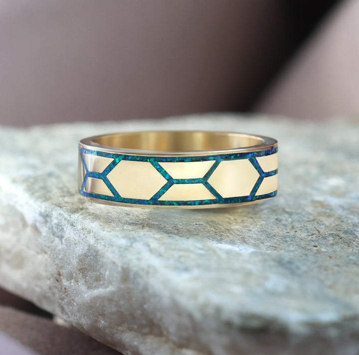 Atlas 6 mm Black Opal Reverse Inlay Wide Ring - Mens Band | Capucinne