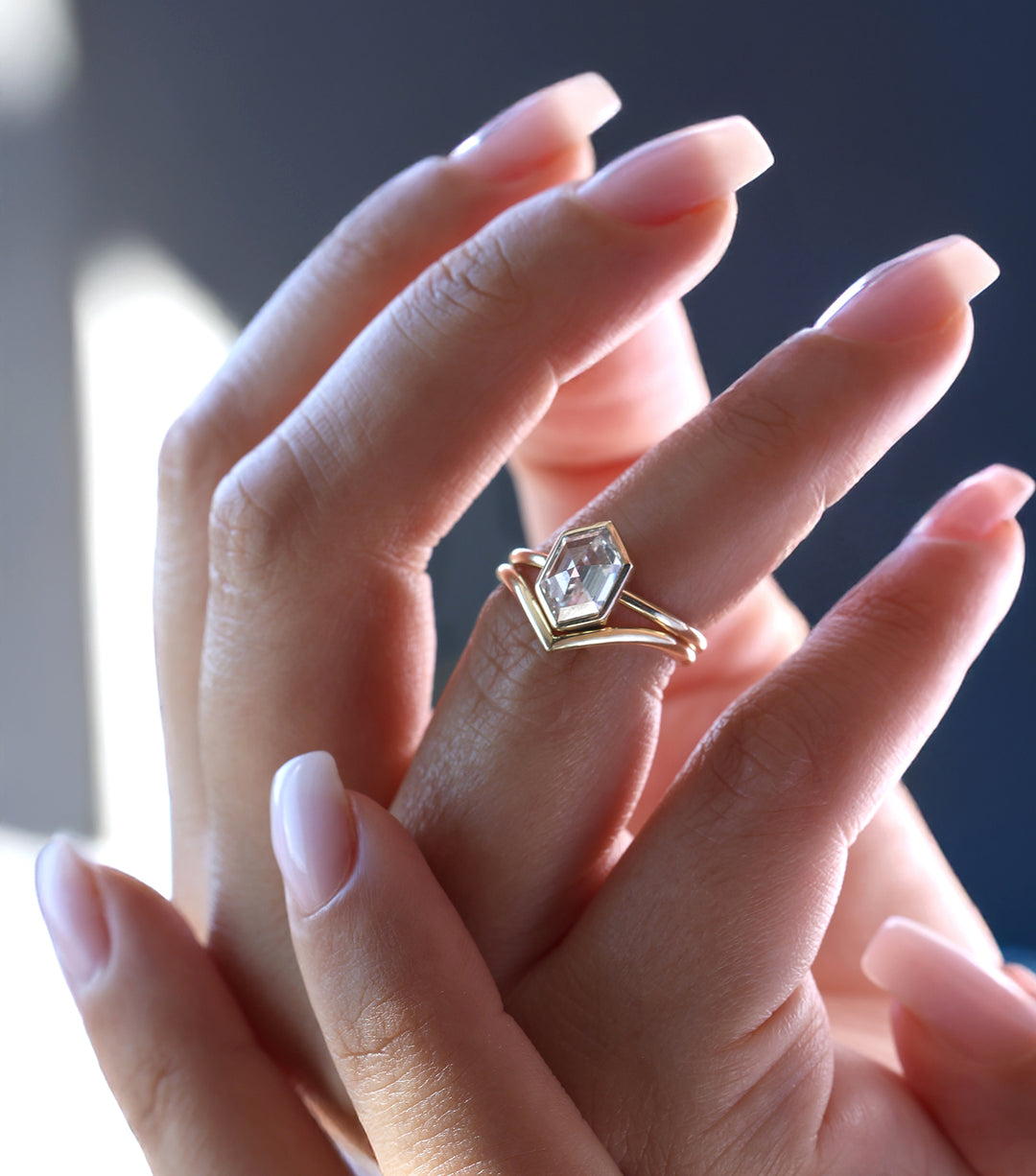 Aureline 1 ct Hexagon Lab Diamond 2 Ring Set - Bridal Set | Capucinne