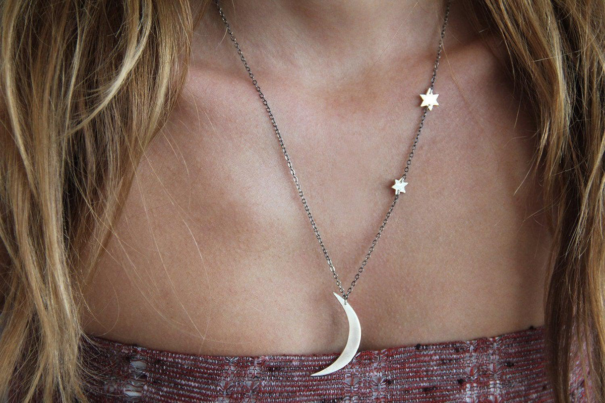 Bohemian Crescent Moon And Stars Necklace | Capucinne