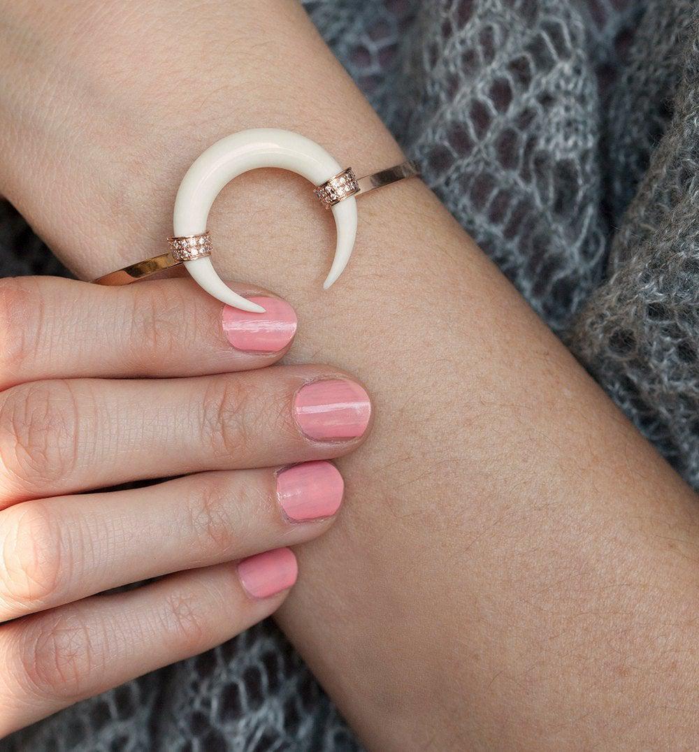 Double Horn Bracelet, Rose Gold Horn Bangle | Capucinne
