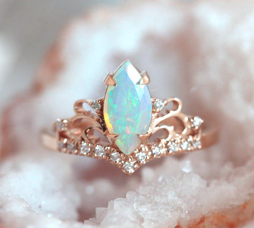 Elaine 1.2 ct Marquise Australian Opal Diamond Ring – Engagement