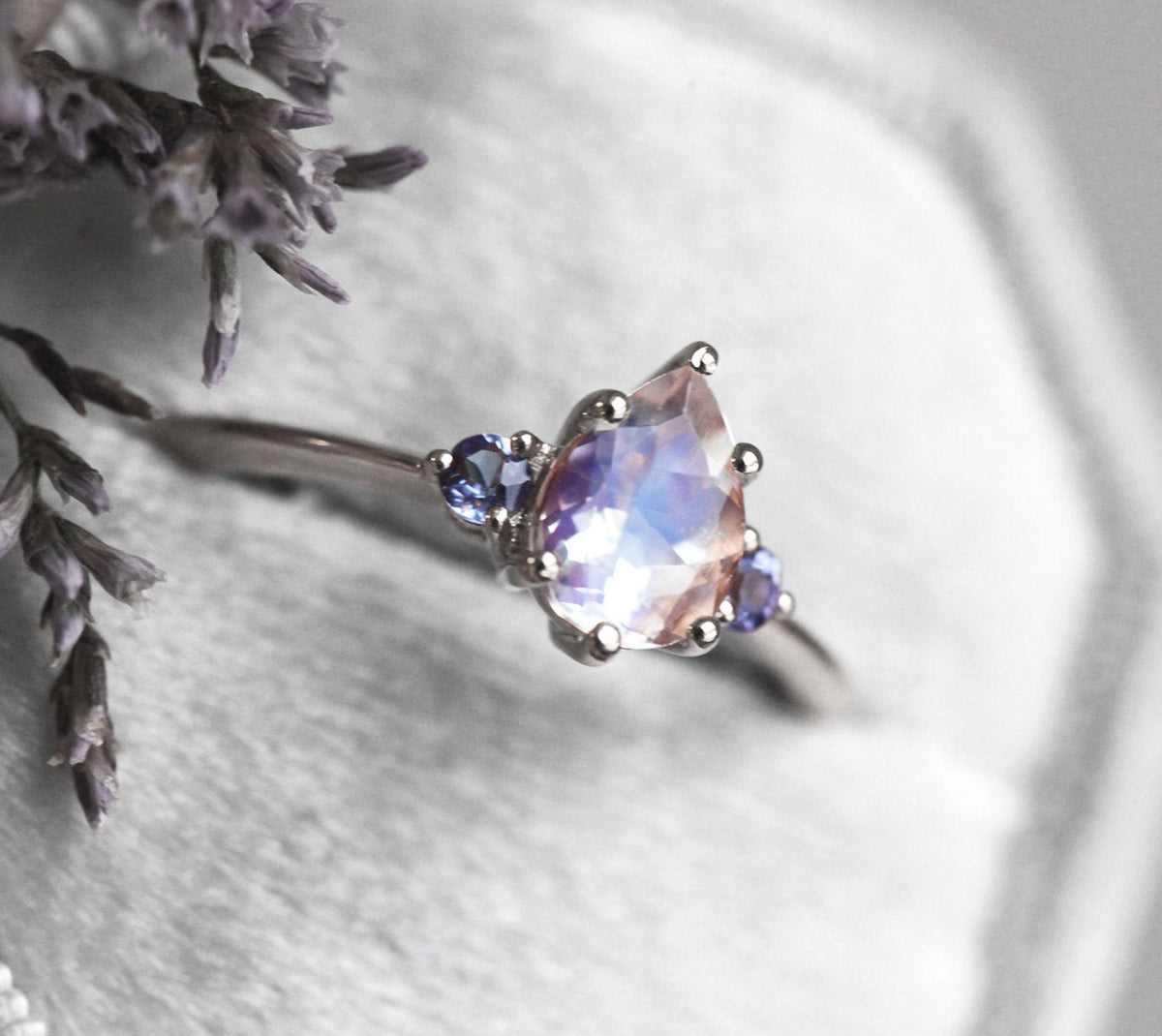 Buy D NWOT  Genuine Malagasy Moonstone And Tanzanite Ring Size 7 main image 1