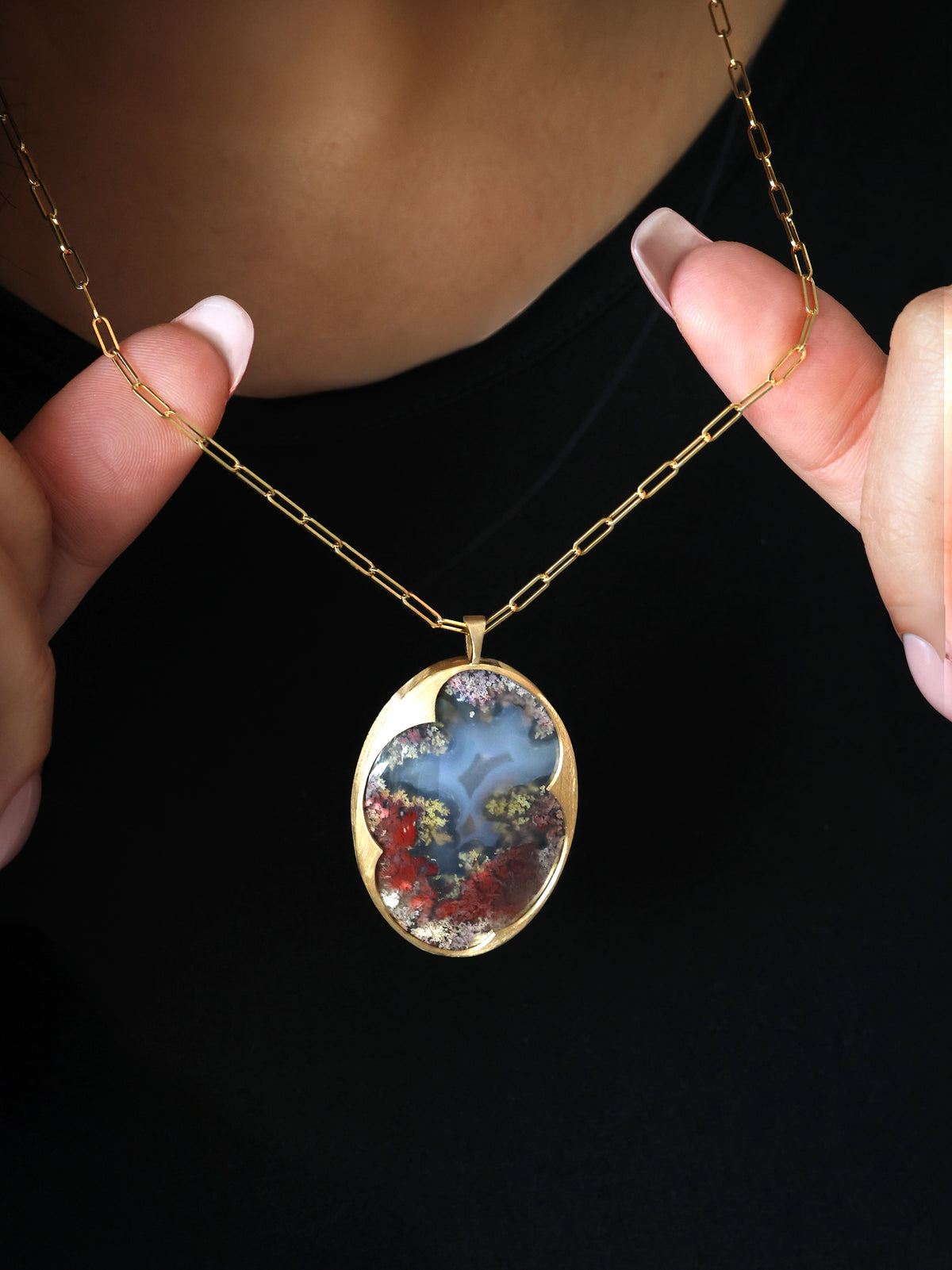 Oval garden moss agate necklace, statement necklace - Ready to Ship