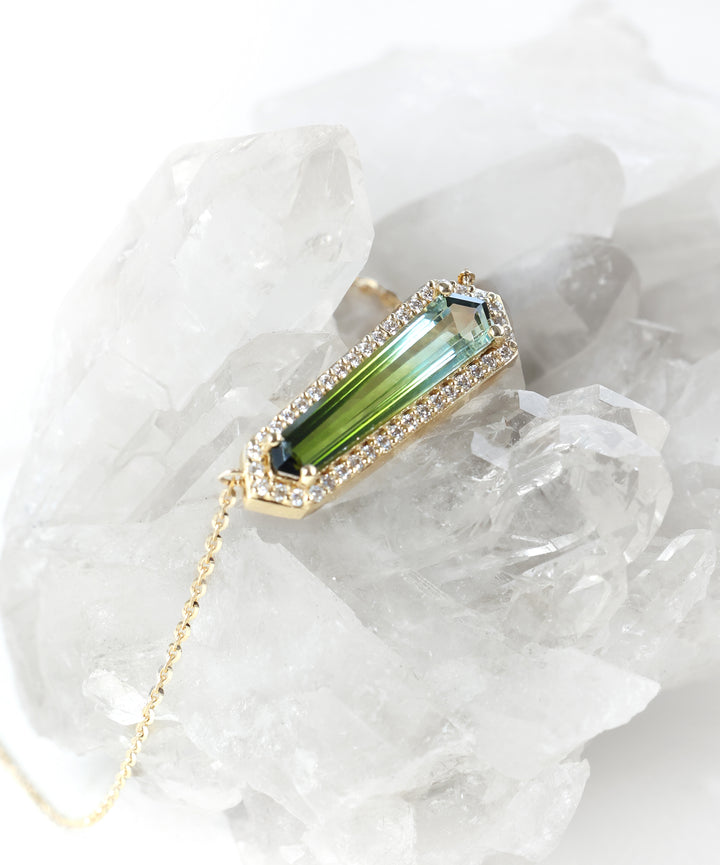 Unique Tourmaline Necklace with Halo Diamonds | Capucinne
