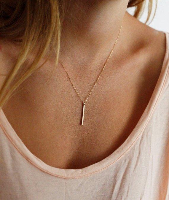Vertical Bar Necklace, Dainty Gold Chain