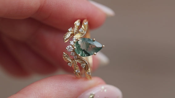 Elowen 1.1 ct Pear Moss Agate 2 Ring Set – Engagement Set