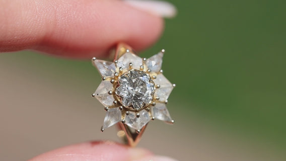 Ottilie 3 ct Total Salt and Pepper Diamond Ring - 1 ct Round Center