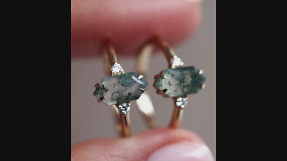 Hayley 1.3 ct Hexagon Green Moss Agate Geometric Ring – Engagement Ring